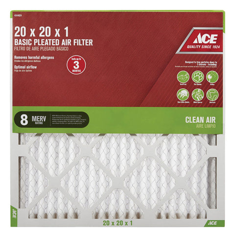Ace 20 in. L x 20 in. W x 1 in. D Pleated Air Filter 8 MERV