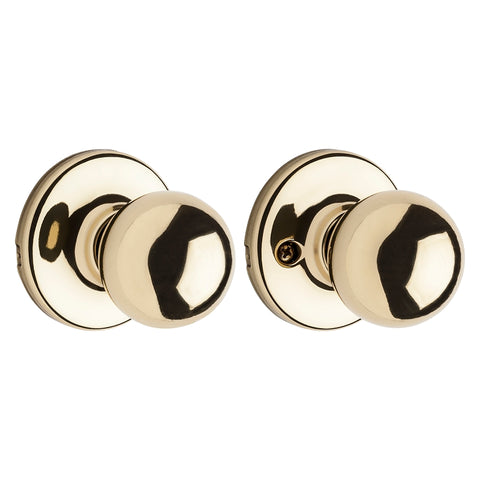 Kwikset 200P 3RCLRCS Passage Knob, Zinc, Polished Brass, 2-3/8 to 2-3/4 in Backset, 1-3/8 to 1-3/4 in Thick Door