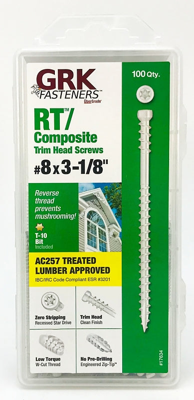Grk Reverse Thread GRK Fasteners RT Series 17634 Screw, #8 Thread, 3-1/8 in L, Reverse Th ...