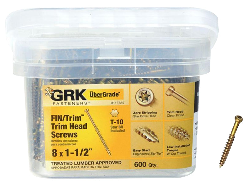 Grk Reverse Thread GRK Fasteners 116724 Finishing Screw, #8 Thread, 1-1/2 in L, Trim Head ...