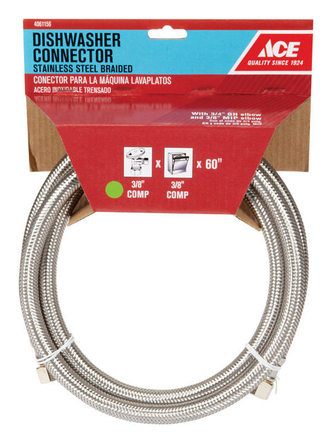 Ace 3/8 in. Compression x 3/8 in. Dia. MIP Stainless Steel Dishwasher Supply Line 60 in.