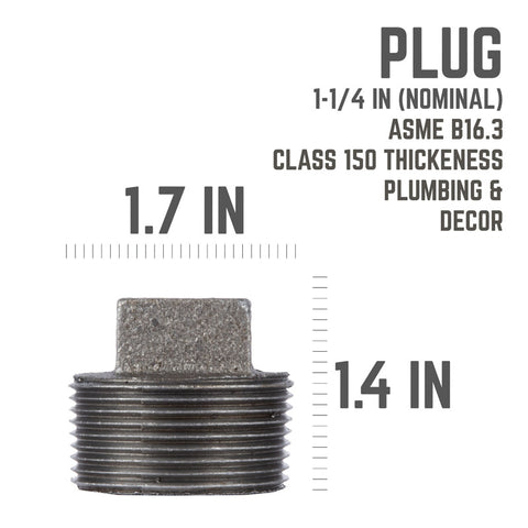 STZ Industries 1-1/4 in. MIP each Black Malleable Iron Plug