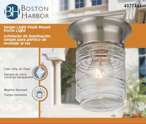 Boston Harbor HV-66919-BN Porch Light, 120 V, 60 W, A19 or CFL Lamp, Steel Fixture, Brushed Nickel