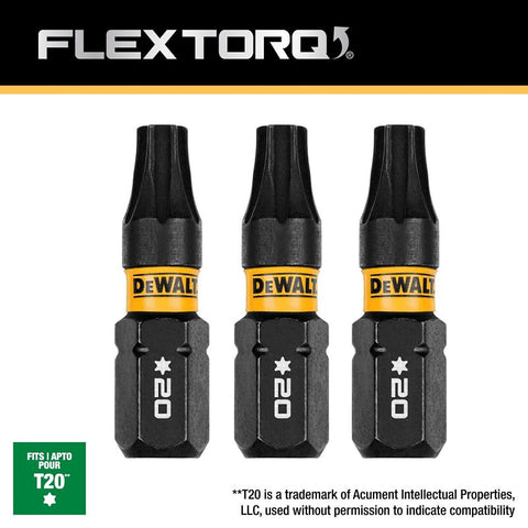 DEWALT FLEXTORQ DWAF1TX20IR3 Impact Driver Drill Bit, #20 Drive, Torx Drive, 1/4 in Shank, Hex Shank, 1 in L, Steel