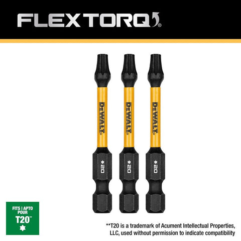 DEWALT FlexTorq DWAF2TX20IR3 Impact Screwdriver Bit, T20 Drive, Torx Drive, 1/4 in Shank, Hex Shank, 2-1/4 in L, Steel