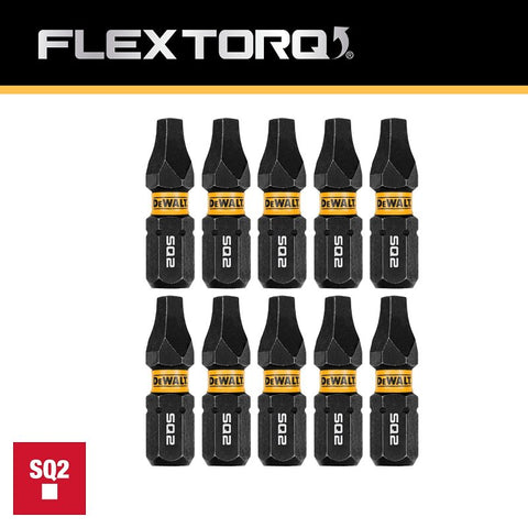 DEWALT FLEXTORQ DWAF1SQ2IR10 Screwdriver Bit, #2 Drive, Square Drive, 1/4 in Shank, Hex Shank, 1 in L, Steel