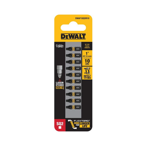 DEWALT FLEXTORQ DWAF1SQ2IR10 Screwdriver Bit, #2 Drive, Square Drive, 1/4 in Shank, Hex Shank, 1 in L, Steel