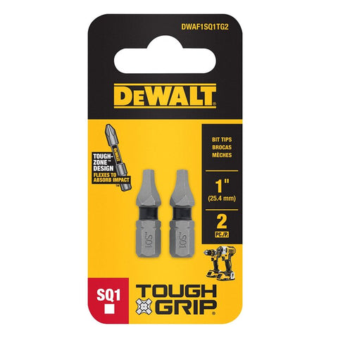 DEWALT TOUGHGRIP DWAF1SQ1TG2 Screwdriver Bit, #1 Drive, Square Drive, 1/4 in Shank, Hex Shank, 1 in L, Steel