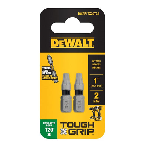 DEWALT TOUGHGRIP DWAF1TX20TG2 Screwdriver Bit, #20 Drive, Torx Drive, 1/4 in Shank, Hex Shank, 1 in L, Steel