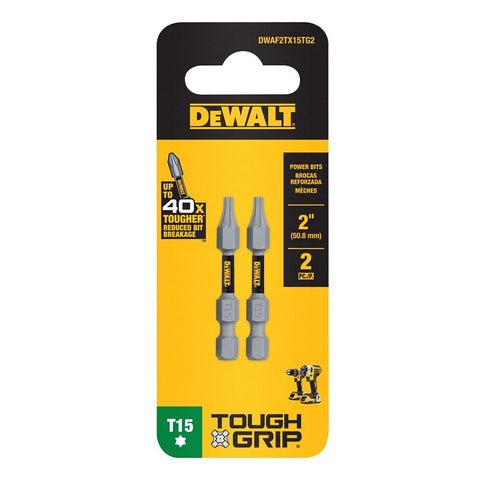 DEWALT TOUGHGRIP DWAF2TX15TG2 Screwdriver Bit, #15 Drive, Torx Drive, 1/4 in Shank, Hex Shank, 2 in L, Steel
