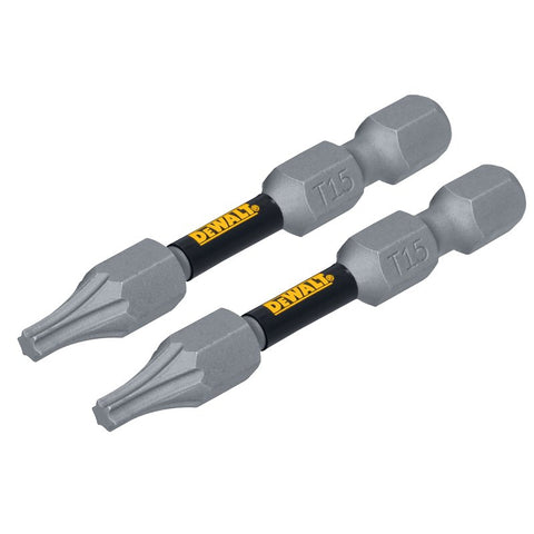 DEWALT TOUGHGRIP DWAF2TX15TG2 Screwdriver Bit, T15 Drive, Torx Drive, 1/4 in Shank, Hex Shank, 2 in L, Steel