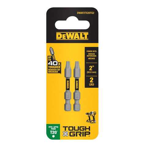 DEWALT TOUGHGRIP DWAF2TX20TG2 Screwdriver Bit, #20 Drive, Torx Drive, 1/4 in Shank, Hex Shank, 2 in L, Steel