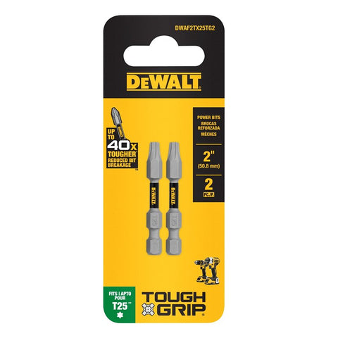 DEWALT TOUGHGRIP DWAF2TX25TG2 Screwdriver Bit, #25 Drive, Torx Drive, 1/4 in Shank, Hex Shank, 2 in L, Steel