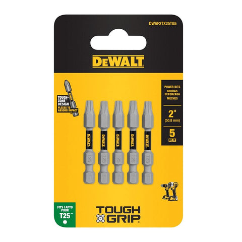 DEWALT TOUGHGRIP DWAF2TX25TG5 Screwdriver Bit, #25 Drive, Torx Drive, 1/4 in Shank, Hex Shank, 2 in L, Steel