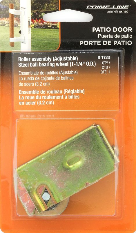 Prime-Line D 1723 Roller Assembly, 1-1/4 in Dia Roller, 5/16 in W Roller, Steel, 1-Roller, Plain Back Mounting
