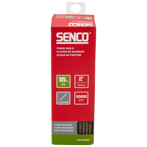 Senco DA21EGBR Finish Strip Nail, 2 in L, 15 ga, Stainless Steel, Sencote, Brad Head