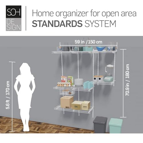 Premium 4 to 7 FT White Wire Closet Organizer by SOH DESIGN - Customizable Shelving