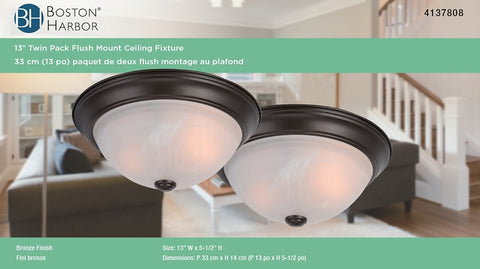 Boston Harbor F51WH02-1006-ORB Flush Mount Ceiling Fixture, 120 V, 60 W, A19 or CFL Lamp, Bronze Fixture, Pack of 2
