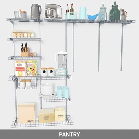 Premium 6 to 8 FT Silver Wire Closet Organizer by SOH DESIGN - Customizable Shelving