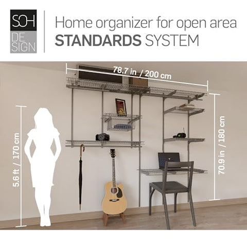 Premium 6 to 8 FT Silver Wire Closet Organizer by SOH DESIGN - Customizable Shelving