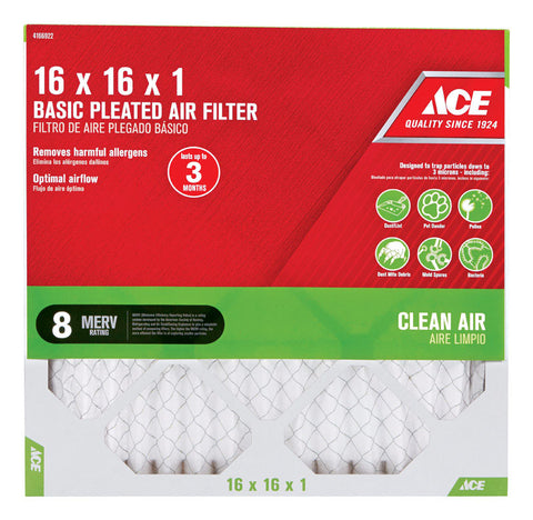 Ace 16 in. L x 16 in. W x 1 in. D Pleated Air Filter 8 MERV