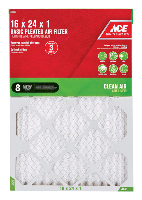 Ace 24 in. L x 16 in. W x 1 in. D Pleated Air Filter 8 MERV
