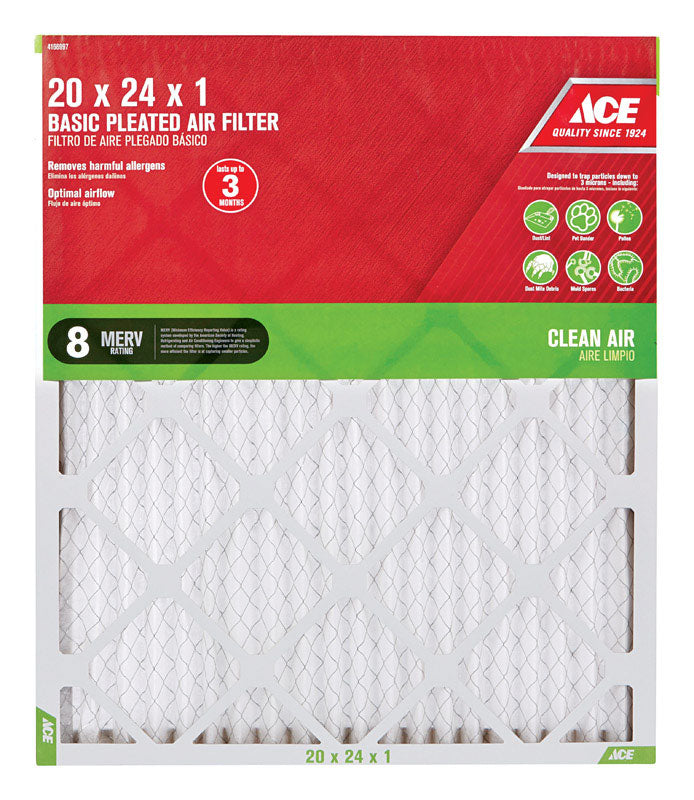 Ace Filter Ace 24 in. L x 20 in. W x 1 in. D Pleated Air Filter 8 MERV – Shell ...