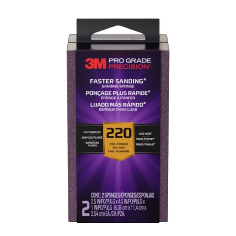 Pro Grade Precision FSB220-PGP-2T Faster Sanding Block Sponge, 2-1/2 in L, 4-1/2 in W, 220 Grit, Fine