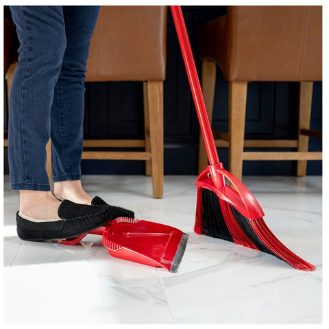 O-Cedar PowerCorner 172134 Angle Broom with Dustpan, Plastic Bristle, Black Bristle, 57 in L, Steel Handle