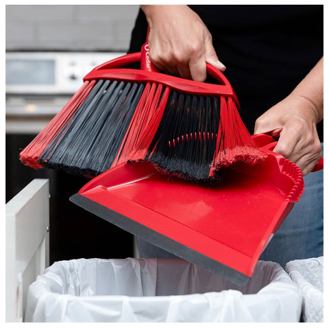 O-Cedar PowerCorner 172134 Angle Broom with Dustpan, Plastic Bristle, Black Bristle, 57 in L, Steel Handle