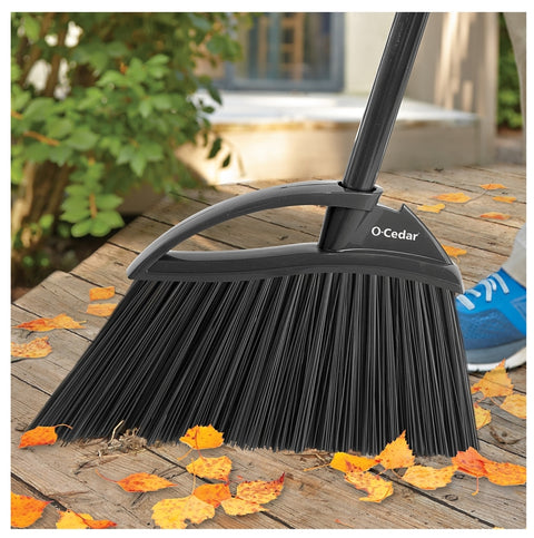 O-Cedar 168215 Angle Broom, 12-1/2 in Sweep Face, Plastic Bristle, Steel Handle, Black/Gray