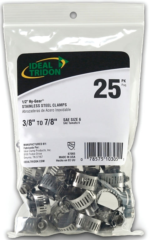 Ideal-Tridon Hy-Gear 67-6 Series 6706550 Worm Gear Hose Clamp, Stainless Steel