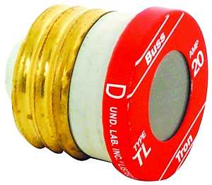 Bussmann TL-20 Plug Fuse, 20 A, 125 V, 10 kA Interrupt, Plastic Body, Low Voltage, Time Delay Fuse
