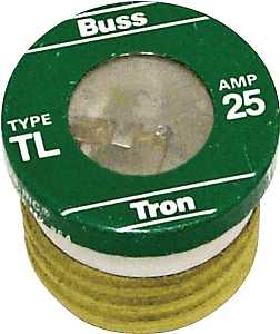 Bussmann TL-25 Plug Fuse, 25 A, 125 V, 10 kA Interrupt, Plastic Body, Low Voltage, Time Delay Fuse
