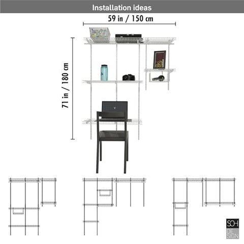 Premium 4 to 7 FT White Wire Closet Organizer by SOH DESIGN - Customizable Shelving