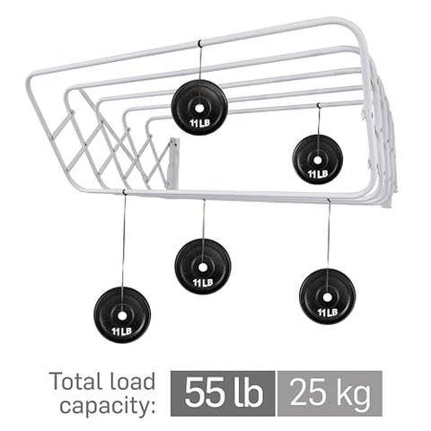 Steel Wall Mount Clothes Drying Rack, White Powder Coated, 9 Rods Expandable, for Laundry, Bathroom, Balcony,Indoor-Outdoor Use, 24 in Wide