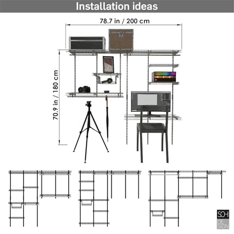 Premium 6 to 8 FT Silver Wire Closet Organizer by SOH DESIGN - Customizable Shelving
