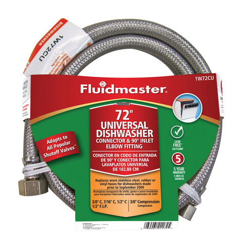 Fluidmaster Universal 3/8 in. Compression x 1/2 in. Dia. FIP Stainless Steel Dishwasher Suppl