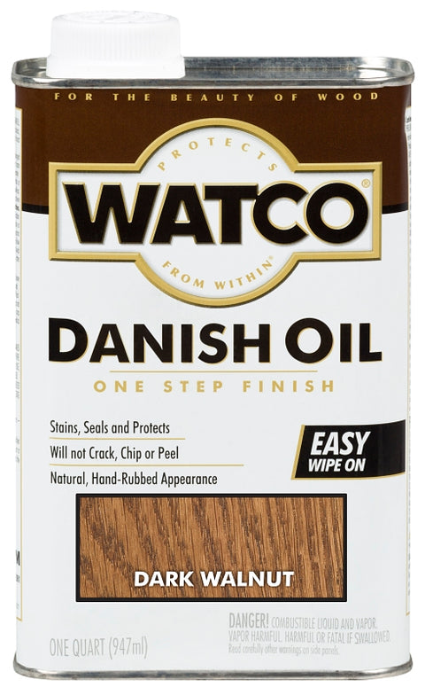WATCO 242220 Danish Oil, 172 sq-ft Coverage Area, Dark Walnut, Liquid, 1 qt Can