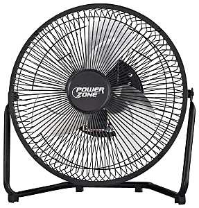 PowerZone VF-9N High-Velocity Fan, 120 VAC, 9 in Dia Blade, 3-Blade, 3-Speed, 180 deg Rotating, Black