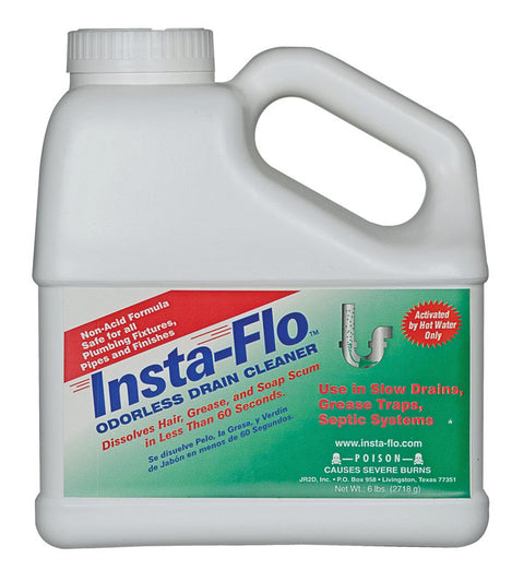 Insta-Flo IS-600 Drain Cleaner, Solid, White, Odorless, 6 lb Bottle, Pack of 4
