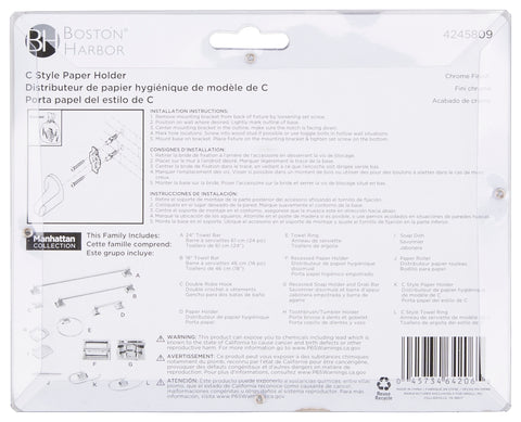 Boston Harbor 3655C-26-07-SOU C-Ring Paper Holder, Steel Ring/Zinc, Chrome