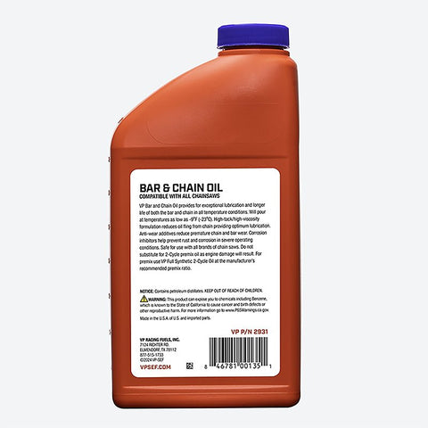 VP Racing 2931 Bar and Chain Oil, Brown, 240 deg C Flash, 1 qt