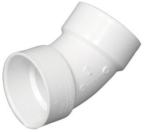 Charlotte Pipe Schedule 40 Hub To Hub 2 in. Dia. x 2 in. Dia. 45 deg. PVC Elbow