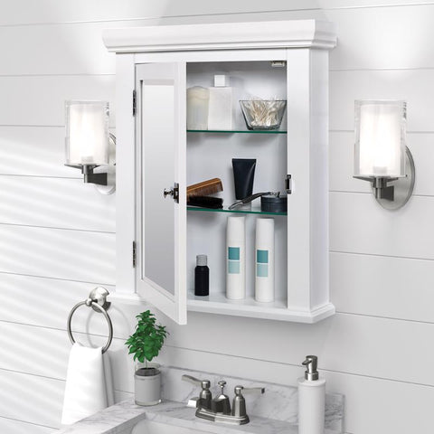Zenith Early American Series MC10WW Medicine Cabinet, 22-1/4 in OAW, 5-7/8 in OAD, 27 in OAH, Wood, White, 2-Shelf