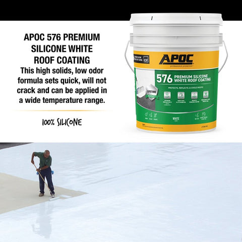 APOC AP-576 Series AP-5765 Premium Silicone Roof Coating, White, 5 gal, Pail, Liquid