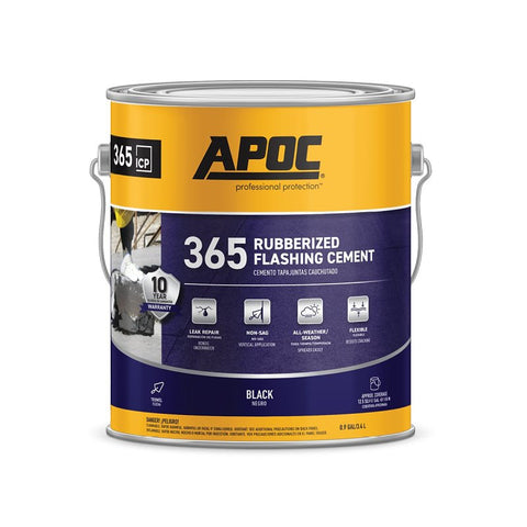 APOC AP-365 Series AP-3651 Rubberized Flashing Cement, Black, Liquid, 1 gal, Pail, Pack of 4