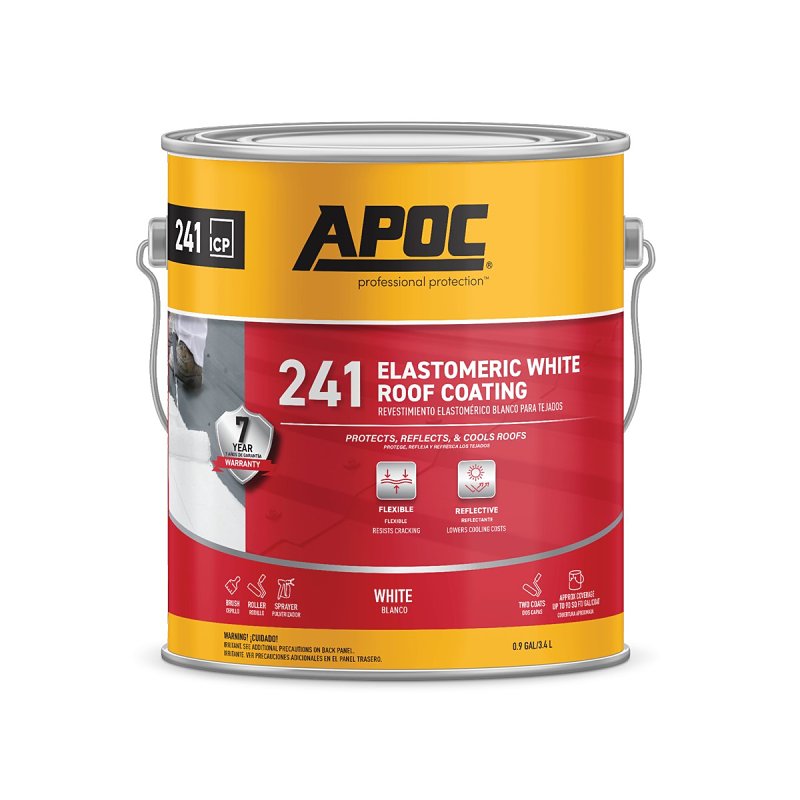 APOC AP-241 Series AP-2411 Elastomeric Roof Coating, White, 1 gal, Pai ...