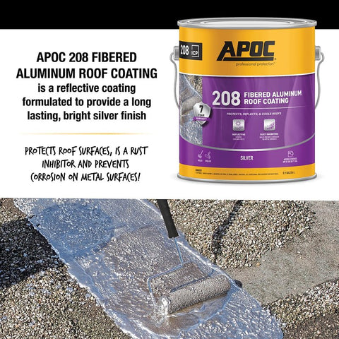 APOC AP-208 Series AP-2081 Fibered Aluminum Roof Coating, Bright Silver, 1 gal, Pail, Liquid, Pack of 4