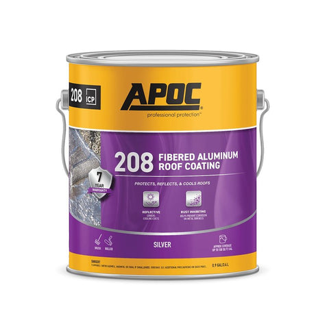 APOC AP-208 Series AP-2081 Fibered Aluminum Roof Coating, Bright Silver, 1 gal, Pail, Liquid, Pack of 4